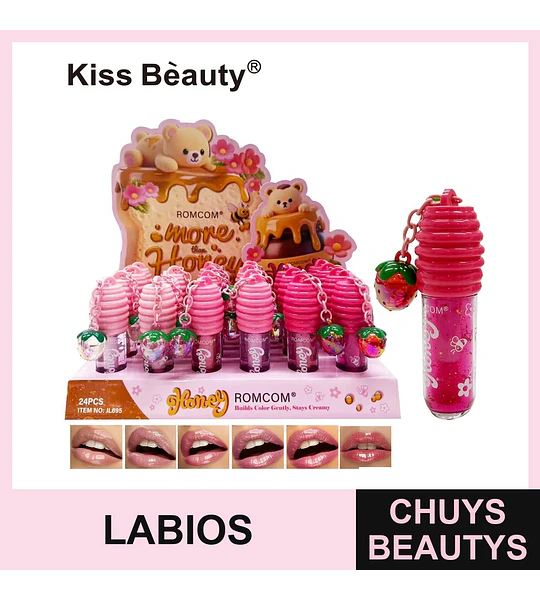 Brillo Labial Cremoso Kiss Beauty Romcom Honey con Encanto de Fresa