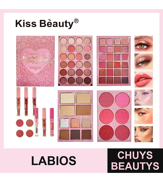 Set de Maquillaje Completo Kiss Beauty con Paletas de Ojos, Rostro y Labiales