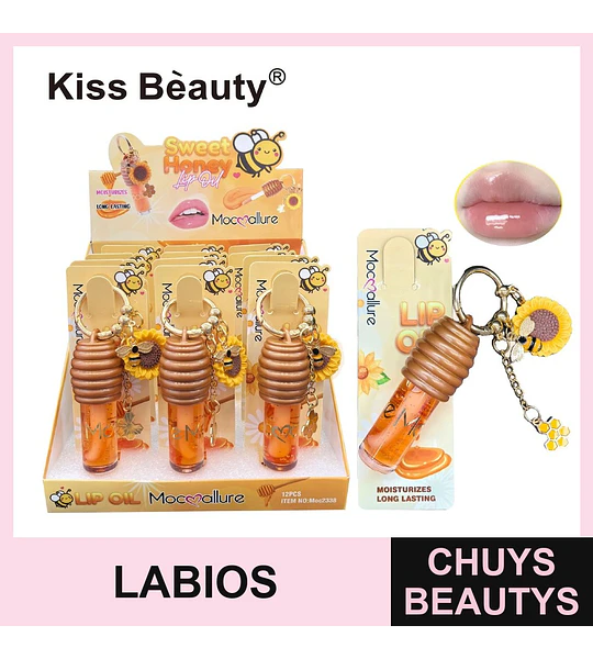 Aceite Labial Hidratante Sweet Honey con Llavero Kiss Beauty Mocmallure
