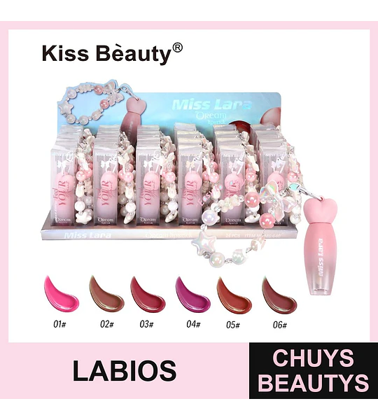 Labial Líquido con Brillo y Llavero Miss Lara Kiss Beauty MS-640