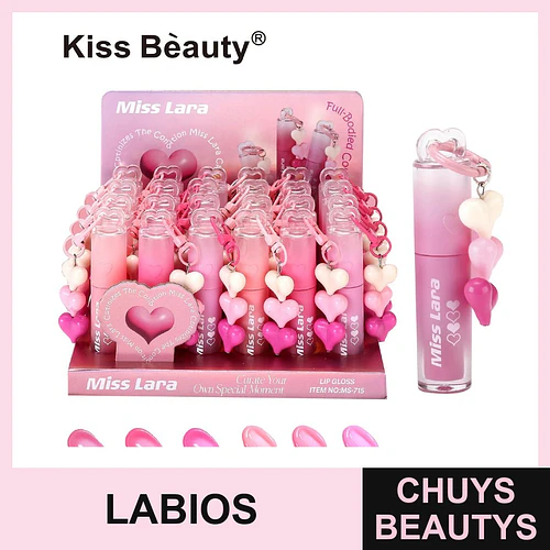 Brillo labial Miss Lara con encanto de corazón Kiss Beauty - Chuys Beautys | Chuys Beautys