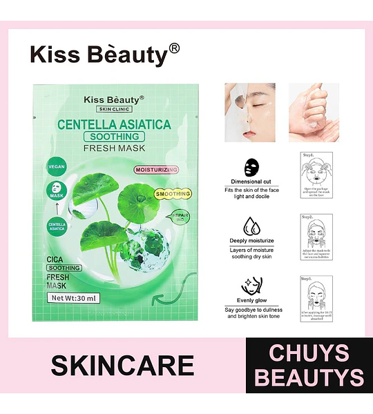 Mascarilla facial Centella Asiática Calmante e Hidratante Kiss Beauty