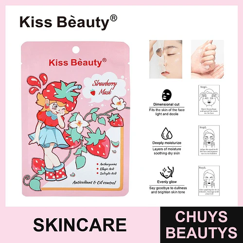 Mascarilla facial de fresa Kiss Beauty antioxidante e hidratante para control de grasa - Chuys Beautys | Chuys Beautys