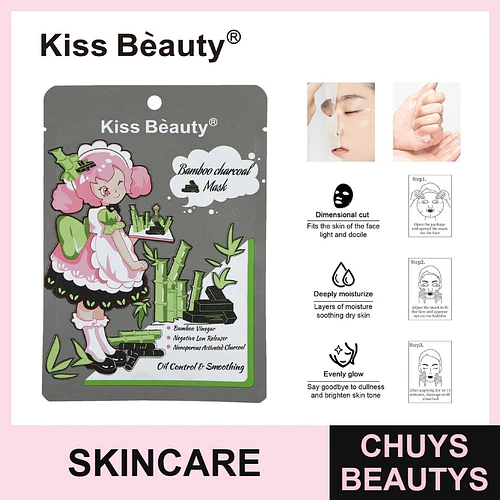 Mascarilla Facial de Carbón de Bambú Control de Grasa y Suavizante Kiss Beauty - Chuys Beautys | Chuys Beautys