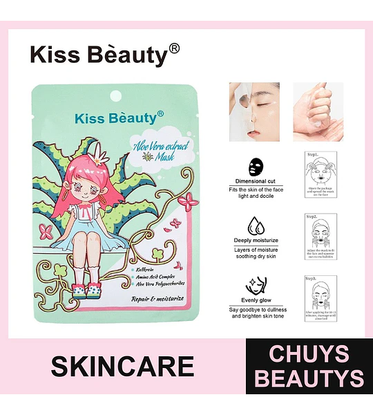 Mascarilla facial hidratante y reparadora con extracto de Aloe Vera Kiss Bèauty