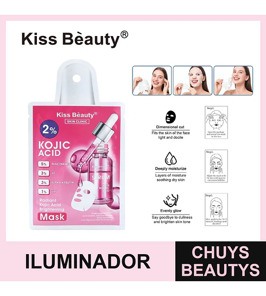 Mascarilla facial iluminadora con 2% Ácido Kójico Kiss Beauty Skin Clinic