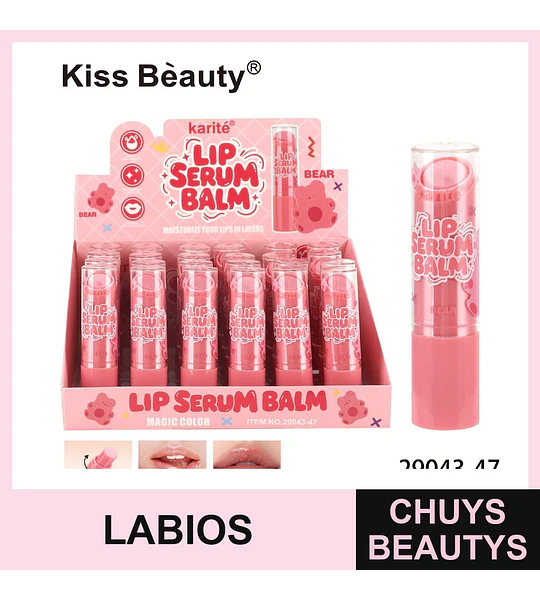 Bálsamo Labial Serum Hidratante Karité Kiss Beauty con Color Mágico