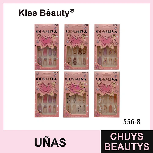 Uñas Postizas Adhesivas Kiss Beauty Cosmiya con Diseños Variados de Mariposas y Patrones - Chuys Beautys | Chuys Beautys