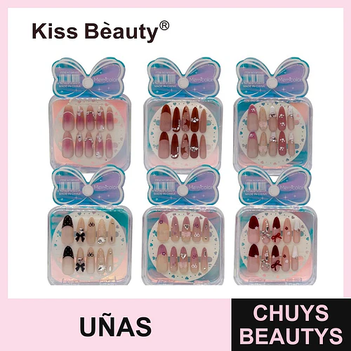 Uñas postizas decoradas Kiss Beauty con diseños variados y accesorios - Chuys Beautys | Chuys Beautys