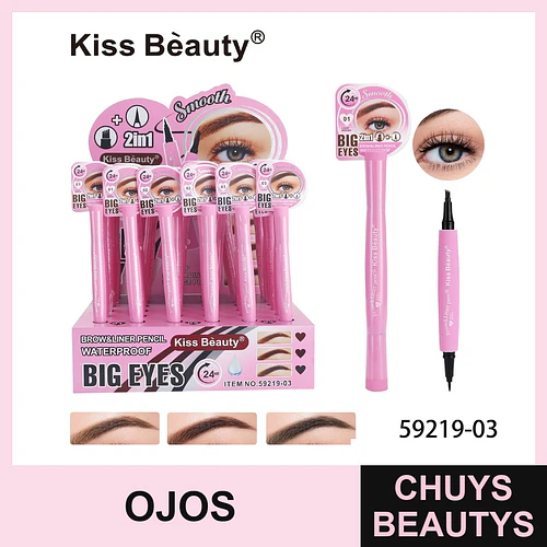 Lápiz Delineador de Cejas y Ojos 2 en 1 Waterproof Kiss Beauty - Chuys Beautys | Chuys Beautys
