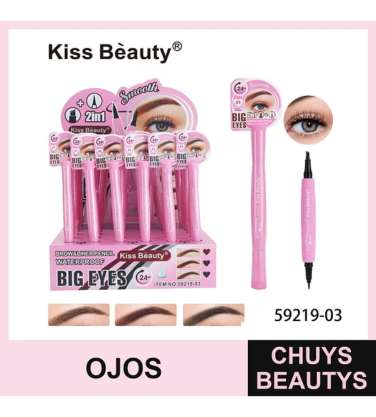 Lápiz Delineador de Cejas y Ojos 2 en 1 Waterproof Kiss Beauty