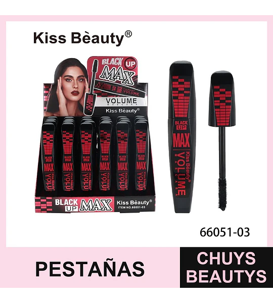 Máscara de Pestañas Kiss Bèauty Black Up Max Volume Negra