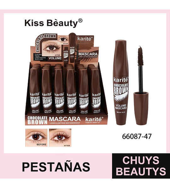 Mascara de Volumen Karité Chocolate Brown Larga Duración a Prueba de Agua