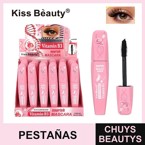 Máscara de Pestañas Waterproof Nutritiva con Vitamina B3 Kiss Beauty - Chuys Beautys | Chuys Beautys