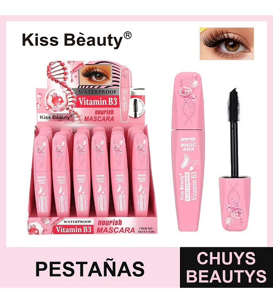 Máscara de Pestañas Waterproof Nutritiva con Vitamina B3 Kiss Beauty