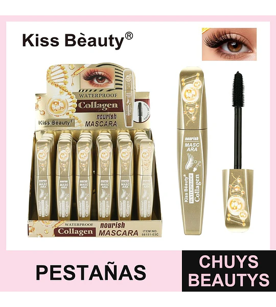 Mascara Waterproof con Colágeno Nutritivo Kiss Beauty