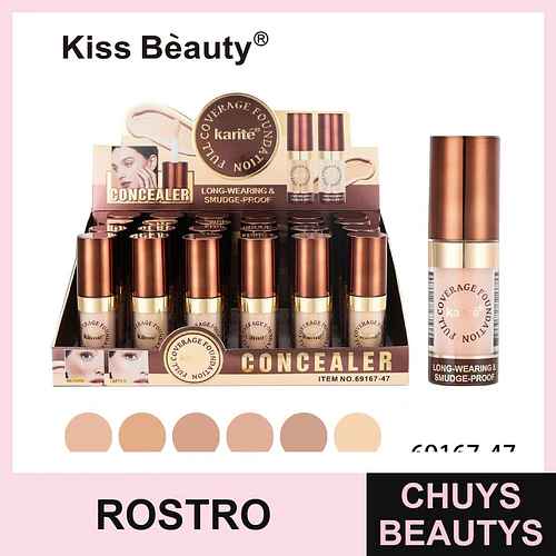 Corrector y Base Líquida Full Coverage Kiss Beauty Karité Larga Duración - Chuys Beautys | Chuys Beautys