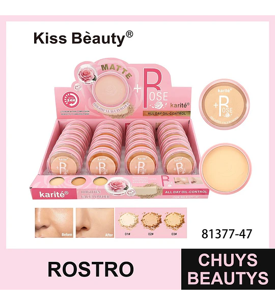 Polvo Compacto Facial Matificante Karité Rose con Control de Aceite