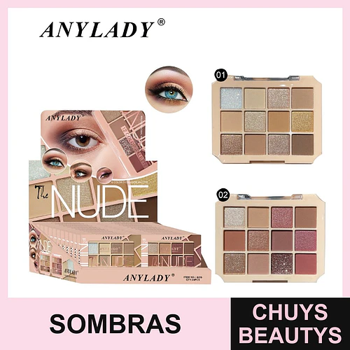 Paleta de Sombras ANYLADY The Nude de 12 Tonos con Acabados Variados - Chuys Beautys | Chuys Beautys