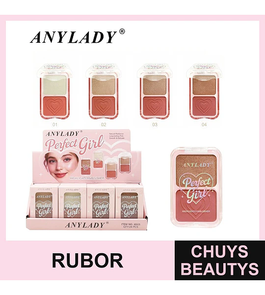 Dúo Iluminador y Rubor AnyLady Perfect Girl con Diseño de Corazón