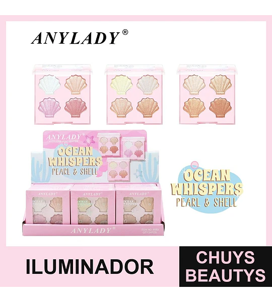 Paleta de Iluminadores 4 Colores Efecto Perla ANYLADY Ocean Whispers
