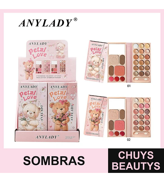 Paleta de Maquillaje Completa AnyLady Petal Love con Sombras y Rubor