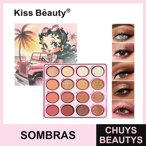 Paleta de Sombras Kiss Beauty Betty Boop 16 Tonos Mate y Brillantes - Chuys Beautys | Chuys Beautys