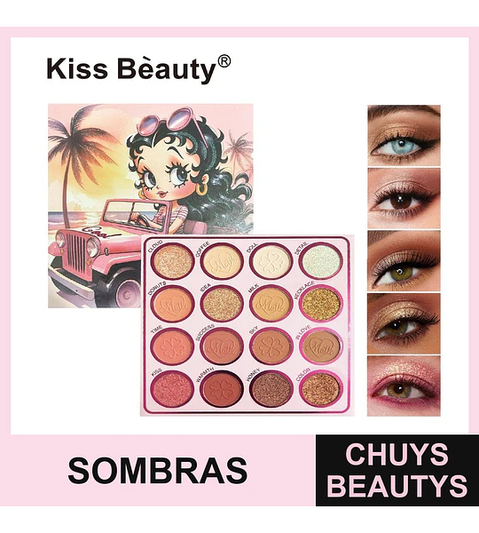 Paleta de Sombras Kiss Beauty Betty Boop 16 Tonos Mate y Brillantes