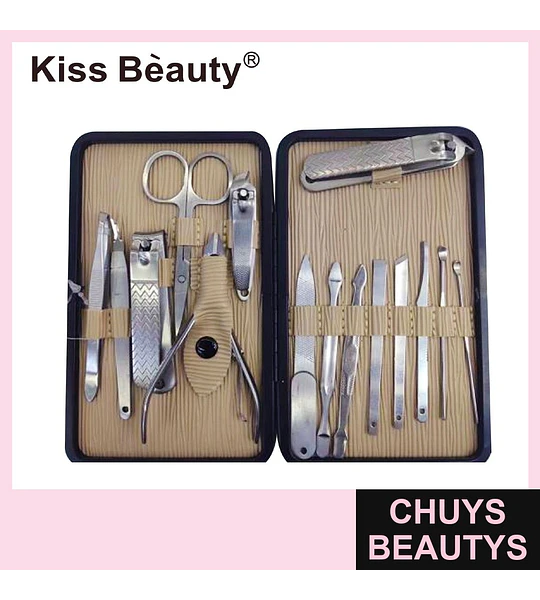Set de Manicura y Pedicura Profesional Kiss Bèauty de 15 Piezas