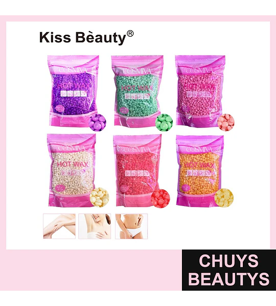 Cera Depilatoria Caliente en Perlas Kiss Bèauty 500g Surtido de Colores