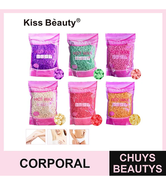Cera depilatoria caliente en perlas Kiss Beauty para depilación corporal
