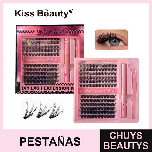Kit de Extensiones de Pestañas DIY con Clusters y Adhesivo Kiss Beauty - Chuys Beautys | Chuys Beautys