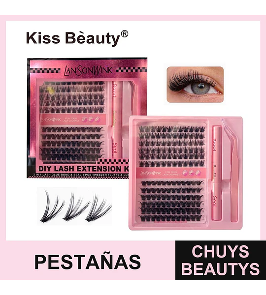 Kit de Extensiones de Pestañas DIY con Clusters y Adhesivo Kiss Beauty