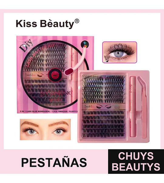 Kit de Pestañas Postizas Clusters DIY con Adhesivo y Pinza Kiss Bèauty
