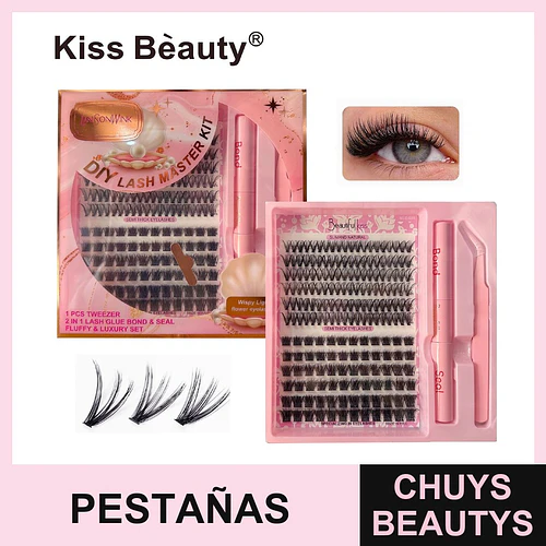 Kit de Extensiones de Pestañas DIY Semi-Gruesas Naturales Kiss Beauty - Chuys Beautys | Chuys Beautys