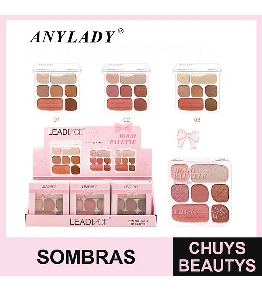 Paleta de Sombras y Rubor LEADFACE Mood Palette All in One 6 Tonos