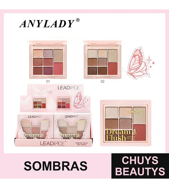 Paleta de Sombras y Rubor LEADFACE Dream Flush con 8 Tonos Versátiles