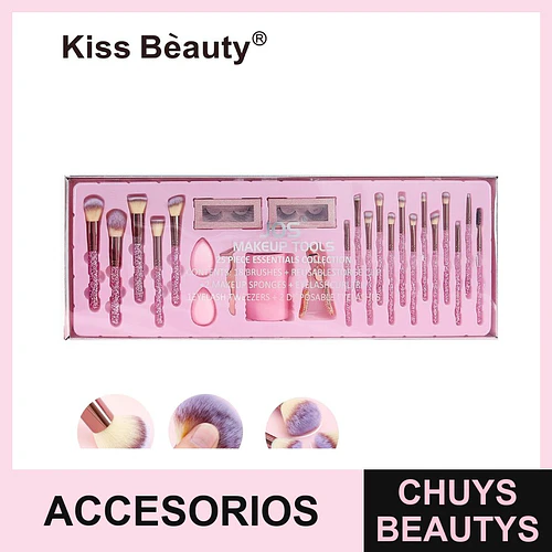 Set de 25 Herramientas Esenciales de Maquillaje Kiss Bèauty con Brochas y Accesorios - Chuys Beautys | Chuys Beautys