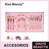 Kit de Brochas de Maquillaje Kiss Bèauty con Diadema y Copa Organizadora Rosa Glitter 2