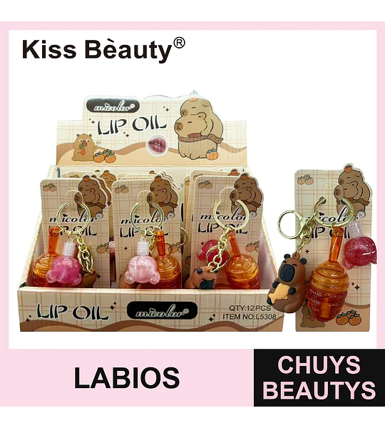 Aceite Labial Hidratante Micolor de Kiss Beauty con Llavero Decorativo