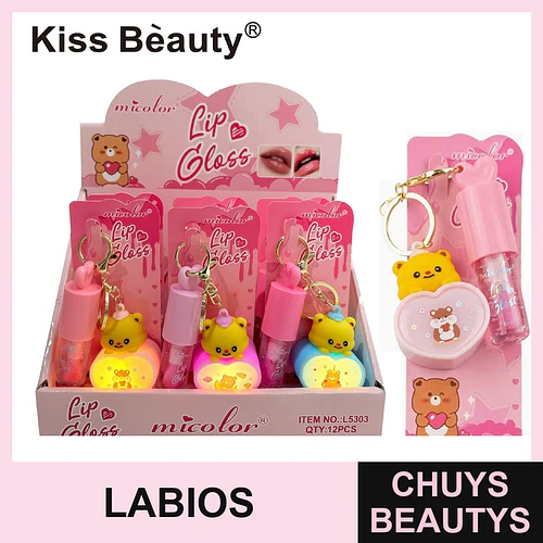 Brillo Labial con Llavero Oso Luminoso Kiss Bèauty Micolor 5ml - Chuys Beautys | Chuys Beautys