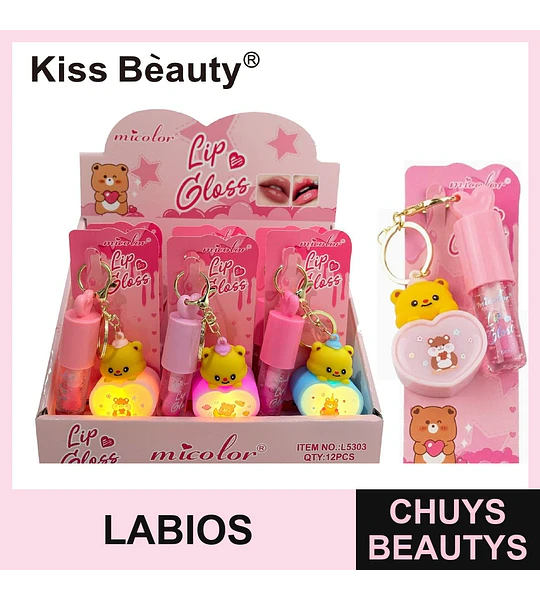 Brillo Labial con Llavero Oso Luminoso Kiss Bèauty Micolor 5ml