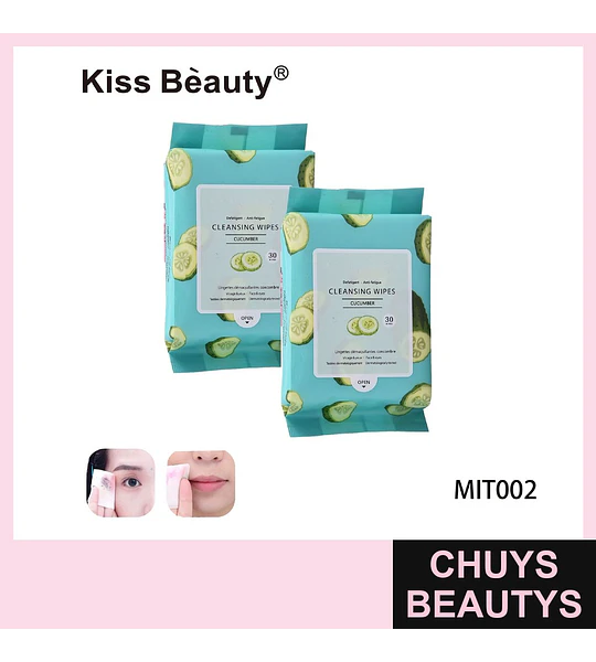 Toallitas Desmaquillantes Refrescantes de Pepino Kiss Beauty 30 Unidades