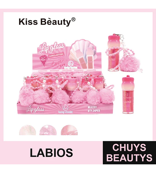 Brillo Labial Kiss Bèauty Long Lasting con Glitter y Llavero Decorativo