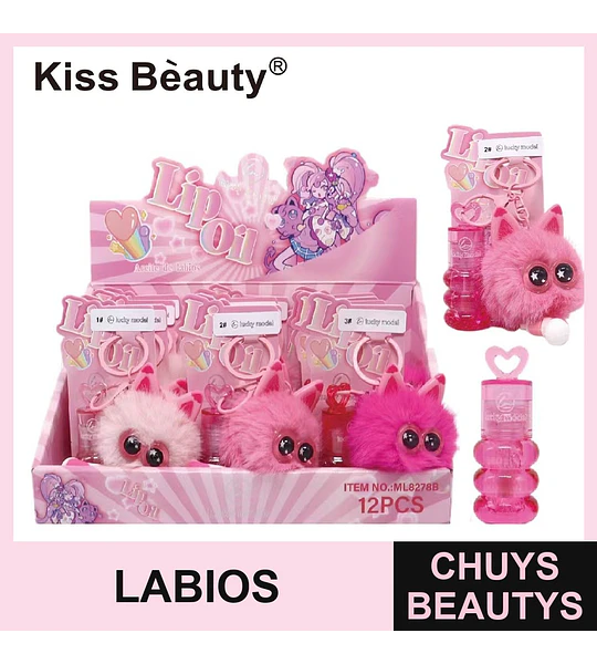 Aceite labial hidratante Kiss Beauty con adorable llavero de peluche
