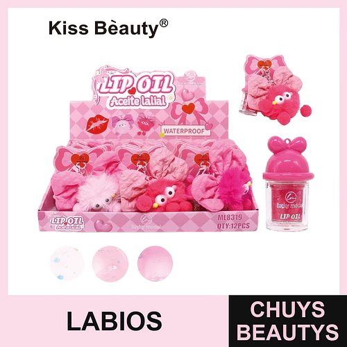 Aceite labial hidratante con brillo y llavero de peluche Kiss Bèauty ML8319 - Chuys Beautys | Chuys Beautys