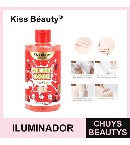 Gel de Ducha Corporal Kiss Beauty Cherry Boom Iluminador e Hidratante