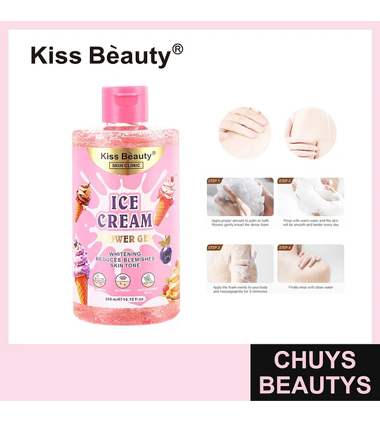 Gel de Ducha Blanqueador y Reductor de Manchas Tono Uniforme Kiss Beauty Ice Cream