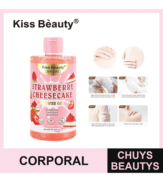 Gel de Ducha Corporal Kiss Beauty Sabor Fresa Cheesecake Hidratante y Reafirmante