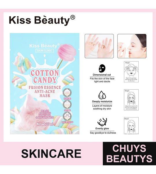 Mascarilla facial Kiss Beauty Cotton Candy Anti-Acne con Ácido Salicílico